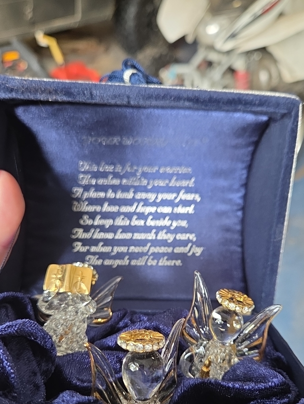 Musical Worry Box Crystal Angel Figurine Set - Gold Accent -